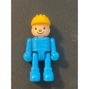 Vintage Playmobil Construction Worker Figure Blue Body Yellow Hat Estate 2.5"